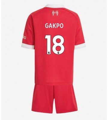 Lacne Dětský Futbalové dres Liverpool Cody Gakpo #18 2025-26 Krátky Rukáv - Domáci (+ trenírky)